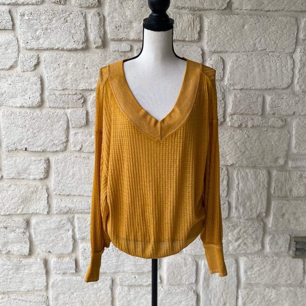 We The Free Free People Mustard Yellow Thermal Knit Top Size Small